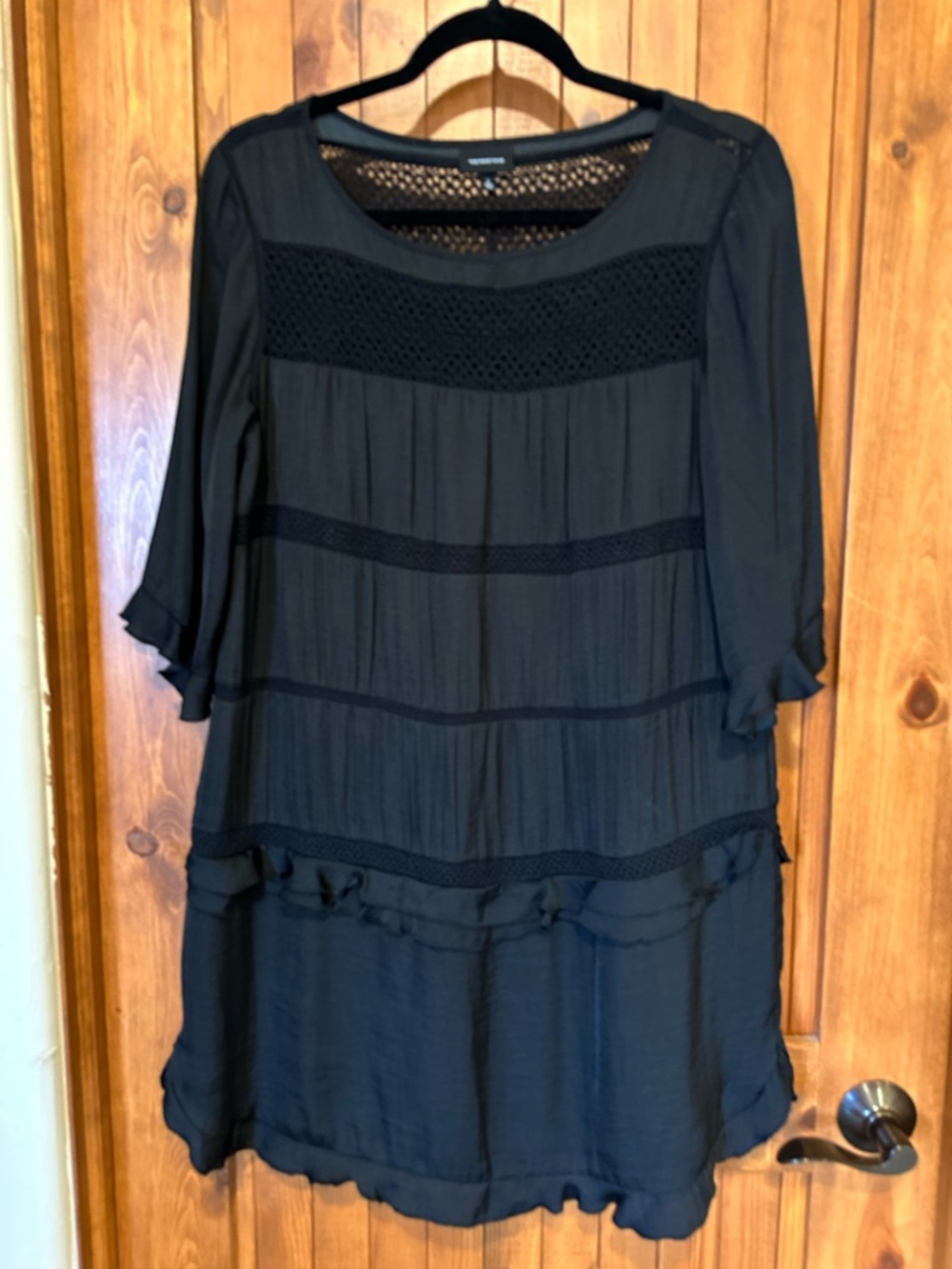 Who What Wear Black Midi Dress with Crochet Insets